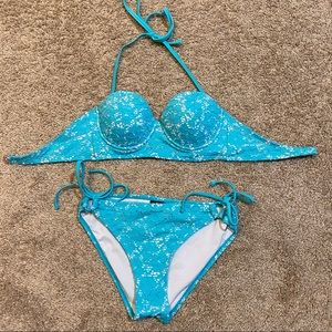 Teal lace overlay bikini